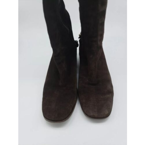 Michael Kors Riding Boot Womens Size 6 M Chain Embellishment Brown Suede Zip Up - Picture 9 of 11